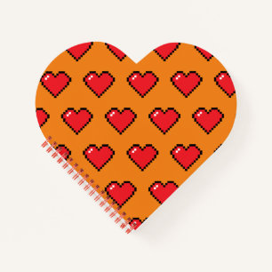 Red Pixel Heart Pattern Notebook