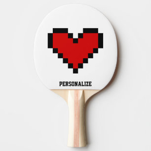 Red pixel heart table tennis ping pong paddle