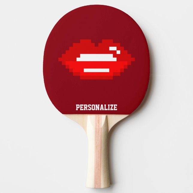 Red pixel kiss table tennis ping pong paddle (Front)
