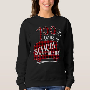 Red Plaid 100 Days Of School Busing School Bus Dr Sweatshirt