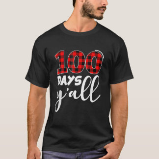 Red Plaid 100 Days Y'all Funny 100Th Day Of School T-Shirt