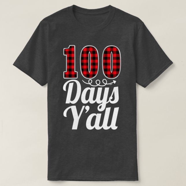 Red Plaid 100 Days Yx27all Funny 100th Day Of Scho T-Shirt (Design Front)