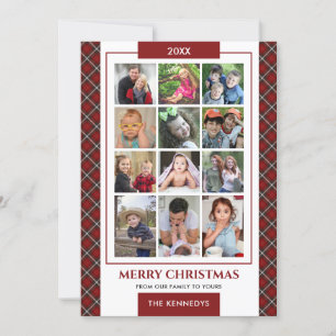 Red Plaid 12 Family Photo Collage Christmas Holiday Card