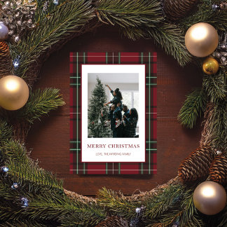 Red Plaid 1 Photo Christmas Card