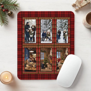 Red Plaid 6 Vertical Photo Collage Personalised Mouse Pad