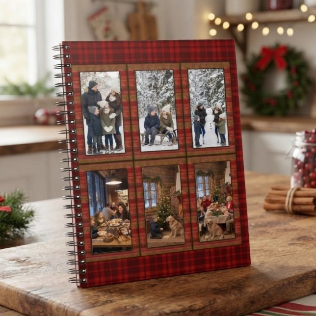 Red Plaid 6 Vertical Photo Collage Personalised Notebook (Creator Uploaded)