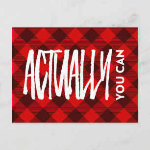 Red Plaid Actually You Can Encouraging Quote Postcard