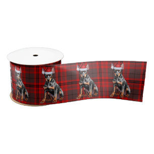 Red Plaid and Doberman Pinscher Dog Christmas Satin Ribbon
