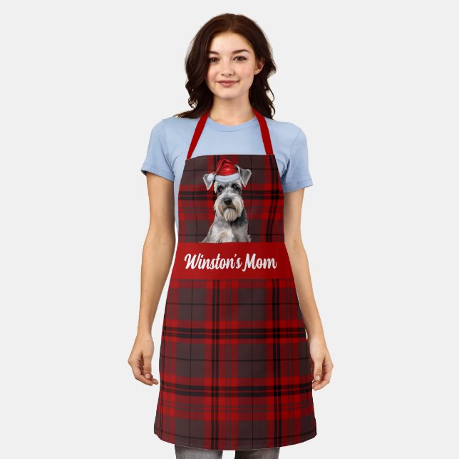 Red Plaid and Schnauzer Dog Christmas Apron (Worn)