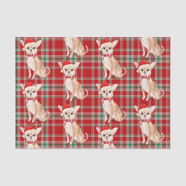 Red Plaid and Tan Chihuahua Christmas Tissue Paper (Front)