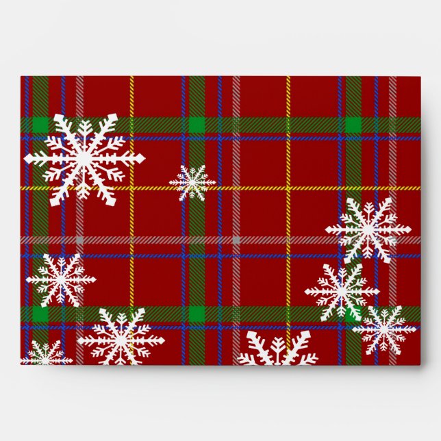 Red plaid and white Xmas snowflakes design Envelope (Front)