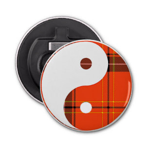 Red Plaid and White Yin Yang Bottle Opener