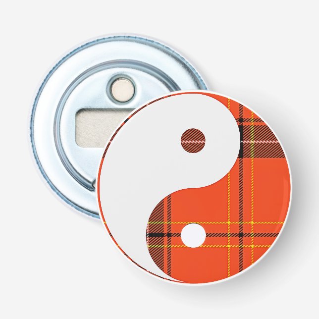 Red Plaid and White Yin Yang Bottle Opener (Front)