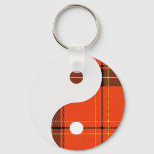 Red Plaid and White Yin Yang Key Ring