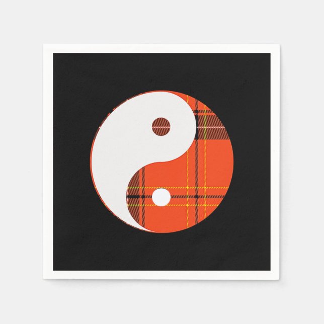 Red Plaid and White Yin Yang Napkin (Front)