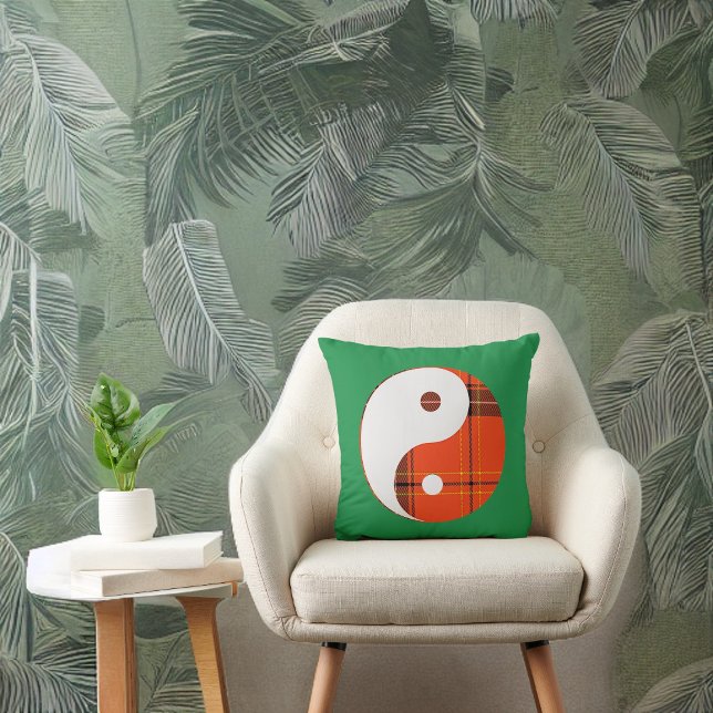 Red Plaid and White Yin Yang on Green Cushion (Creator Uploaded)