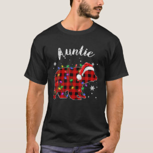 Red Plaid Auntie Bear Buffalo Matching Family Paja T-Shirt