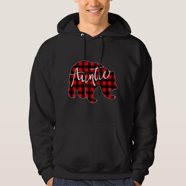 Red Plaid Auntie Bear Matching Family Christmas Ev Hoodie (Front)