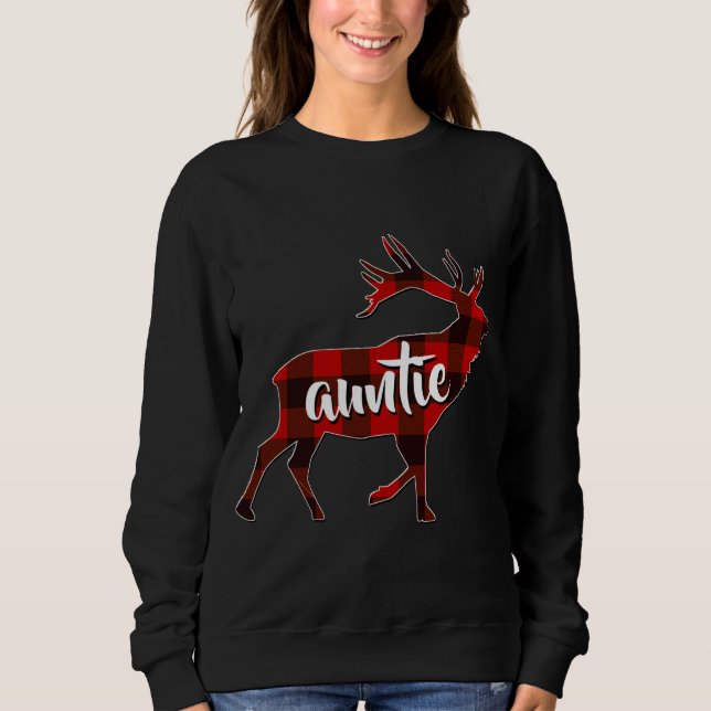 Red Plaid Auntie Buffalo Matching Family Reindeer  Sweatshirt (Front)