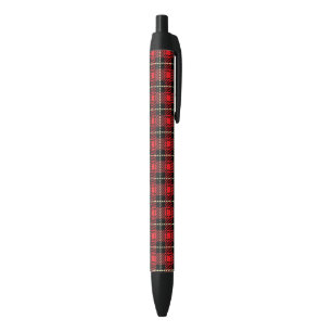 Red Plaid Background Black Ink Pen