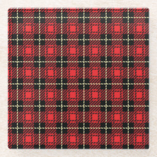 Red Plaid Background Glass Coaster