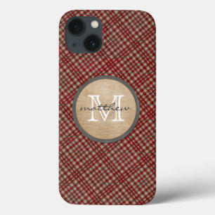 Red Plaid Background monogram iPhone 13 Case