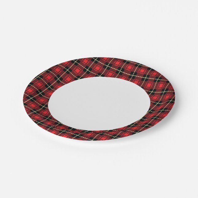 Red Plaid Background Paper Plate (Angled)
