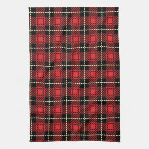 Red Plaid Background Tea Towel