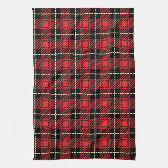 Red Plaid Background Tea Towel (Vertical)