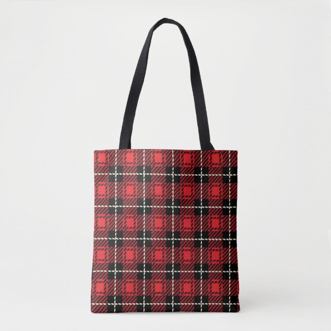 Red Plaid Background Tote Bag (Front)