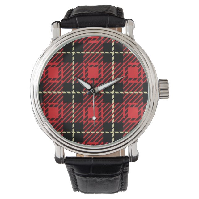 Red Plaid Background Watch (Front)