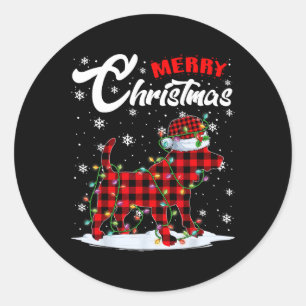 Red Plaid Beagle Dog Santa Hat Christmas Tree Ligh Classic Round Sticker