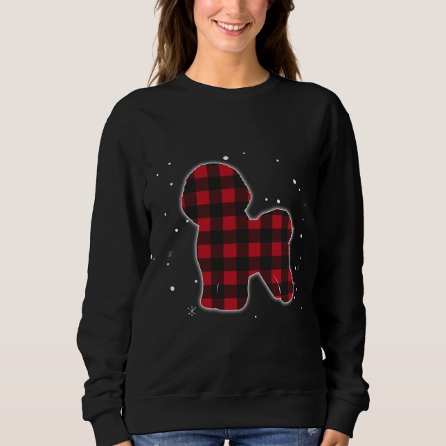 Red Plaid Bichon Frise Dog Christmas Matching Fami Sweatshirt (Front)