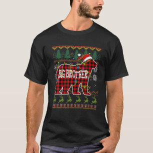 Red Plaid Big Brother Bear Santa Ugly Christmas Sw T-Shirt