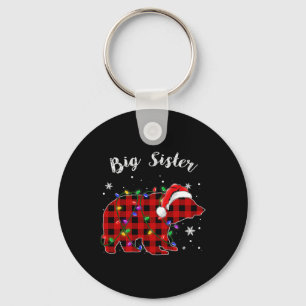 Red Plaid Big Sister Bear Buffalo Family Pajama Ch Key Ring
