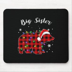 Red Plaid Big Sister Bear Buffalo Family Pajama Ch Mouse Pad