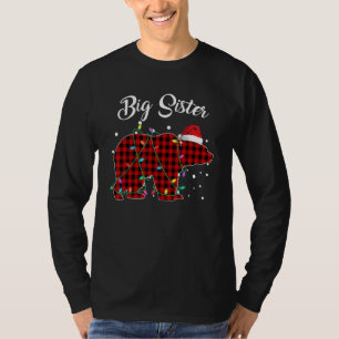 Red Plaid Big Sister Bear Matching Buffalo Pajama T-Shirt