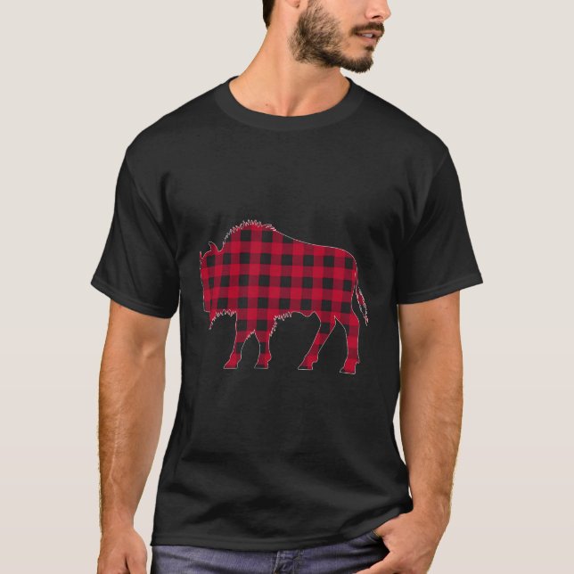 Red Plaid Bison Christmas Matching Buffalo Family  T-Shirt (Front)
