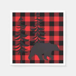Red Plaid Black Bear Silhouette Napkin