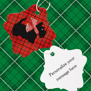 Red Plaid Black Scottie Dog Personalised Favour Tags