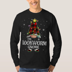 Red Plaid Bookworm Gnome Matching Christmas Pajama T-Shirt