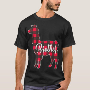 Red Plaid Brother Llama Christmas Matching Family T-Shirt