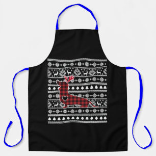 Red Plaid Buffalo Dachshund Dog Christmas Apron
