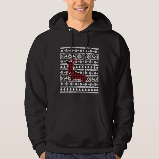 Red Plaid Buffalo Dachshund Dog Christmas Pyjamas  Hoodie (Front)