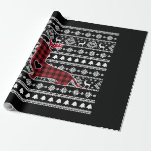 Red Plaid Buffalo Dachshund Dog Christmas Wrapping Paper