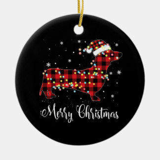Red Plaid Buffalo Dachshund Merry Christmas Pajama Ceramic Ornament