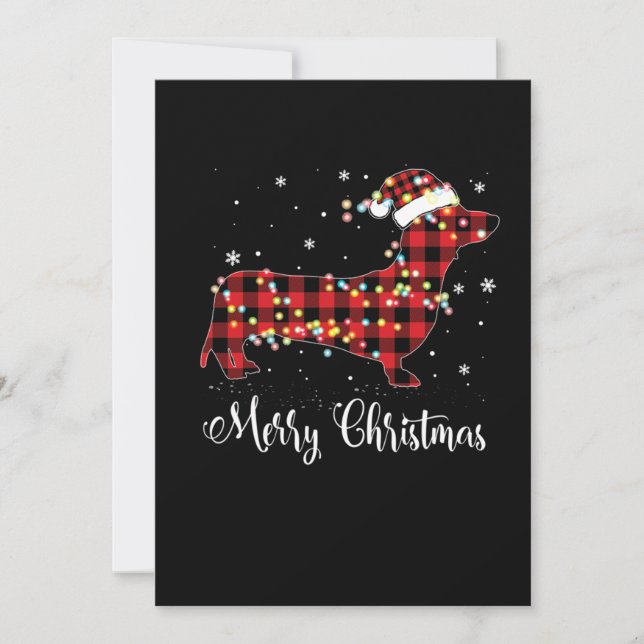 Red Plaid Buffalo Dachshund Merry Christmas Pajama Holiday Card (Front)