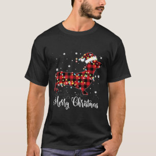 Red Plaid Buffalo Dachshund Merry T-Shirt