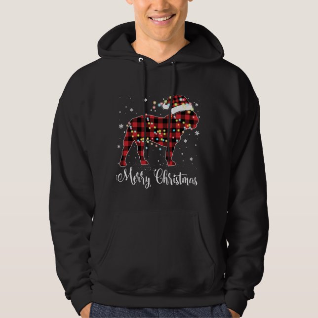 Red Plaid Buffalo French Bulldog Merry Christmas P Hoodie (Front)
