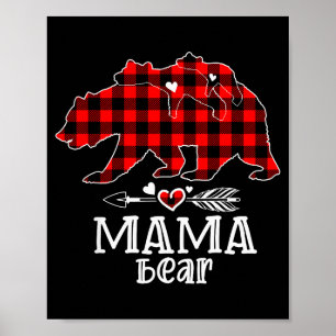 Red Plaid Buffalo Mama Bear Christmas Pajamas Fami Poster